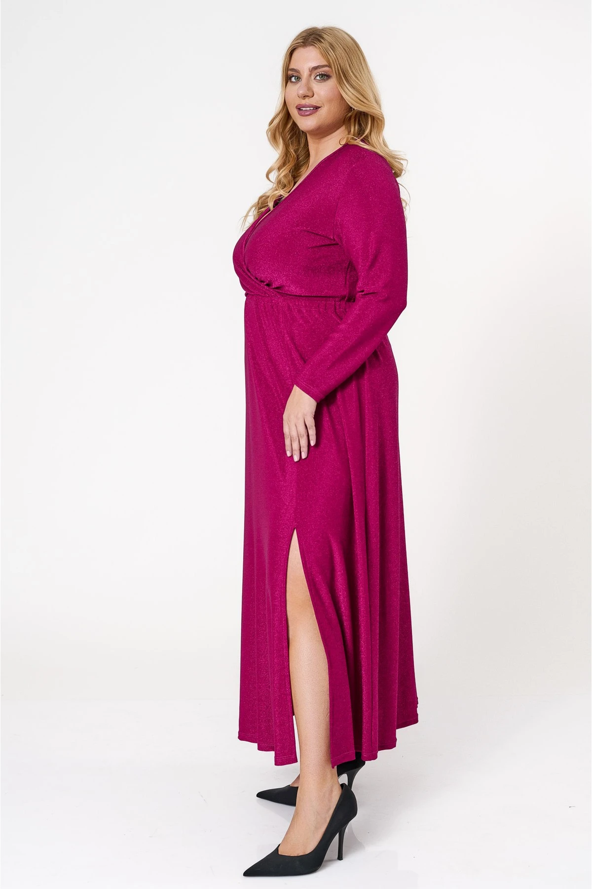 Φόρεμα lurex μάξι μακρύ μανίκι κρουαζέ cherry Φόρεμα lurex μάξι μακρύ μανίκι κρουαζέ cherry