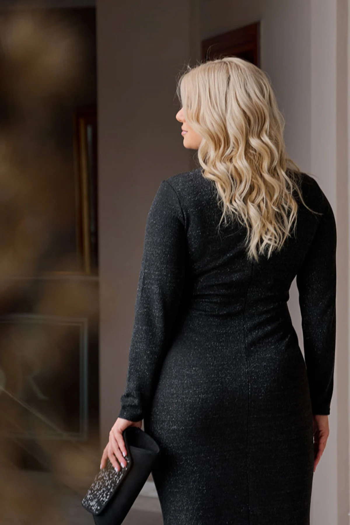 Φόρεμα ελαστικό ριπ lurex πένσιλ μαύρο