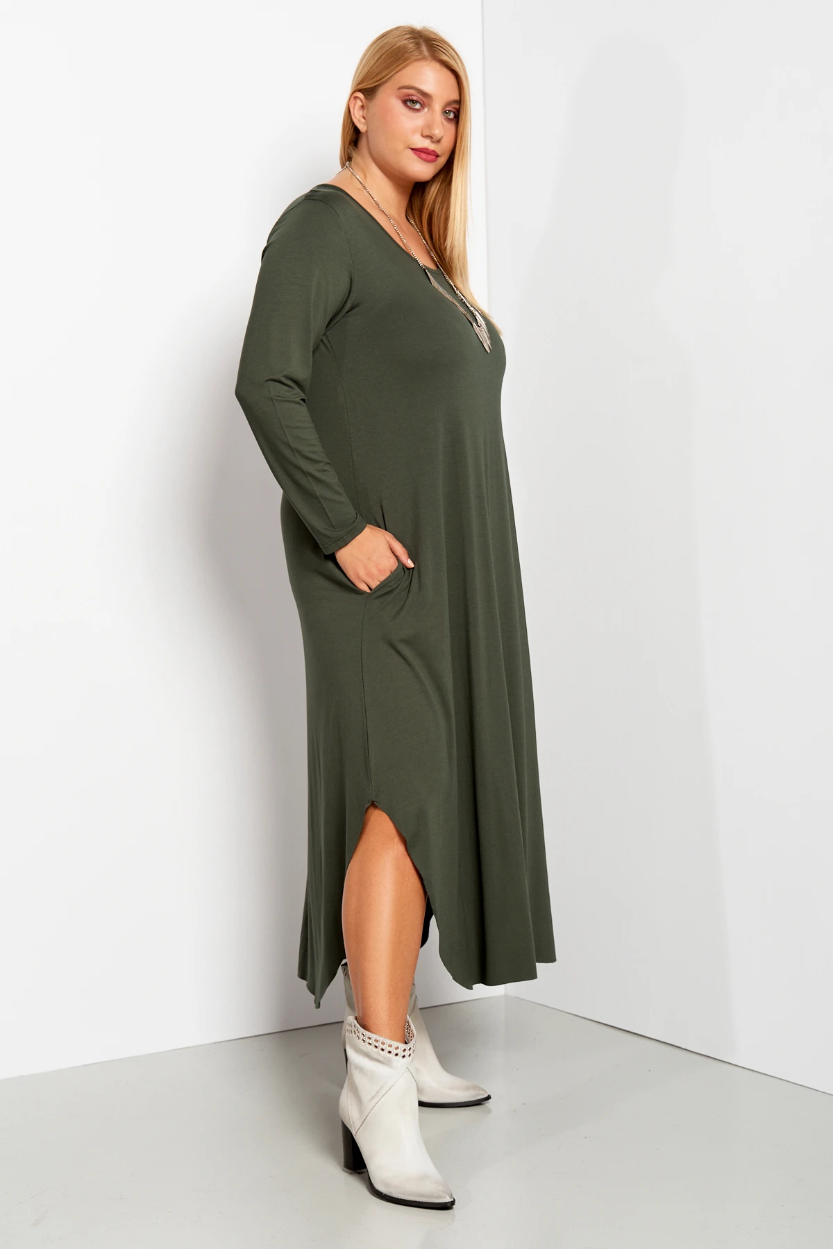 Φόρεμα viscose τσέπες χακί