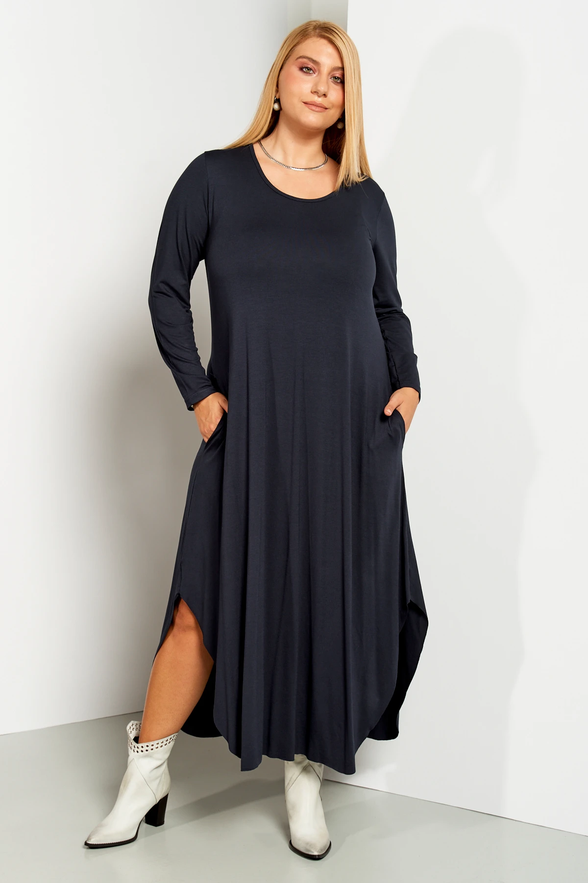Φόρεμα viscose με τσέπες μπλε σκούρο