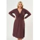 Φόρεμα midi Viscose ελαστική μακρύ μανίκι κόμπος καφέ Φόρεμα midi Viscose ελαστική μακρύ μανίκι κόμπος καφέ