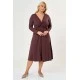 Φόρεμα midi Viscose ελαστική μακρύ μανίκι κόμπος καφέ Φόρεμα midi Viscose ελαστική μακρύ μανίκι κόμπος καφέ