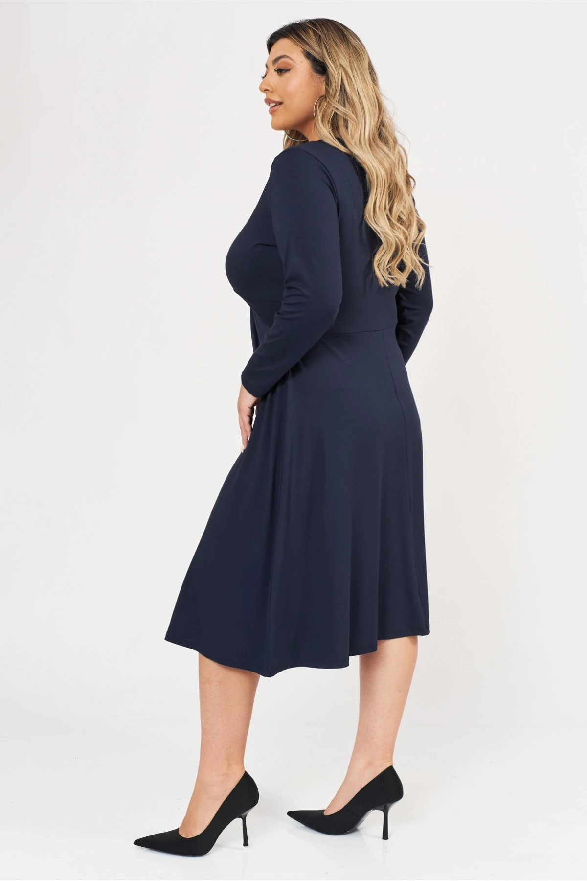 Φόρεμα midi Viscose ελαστική μακρύ μανίκι κόμπος μπλε Φόρεμα midi Viscose ελαστική μακρύ μανίκι κόμπος μπλε