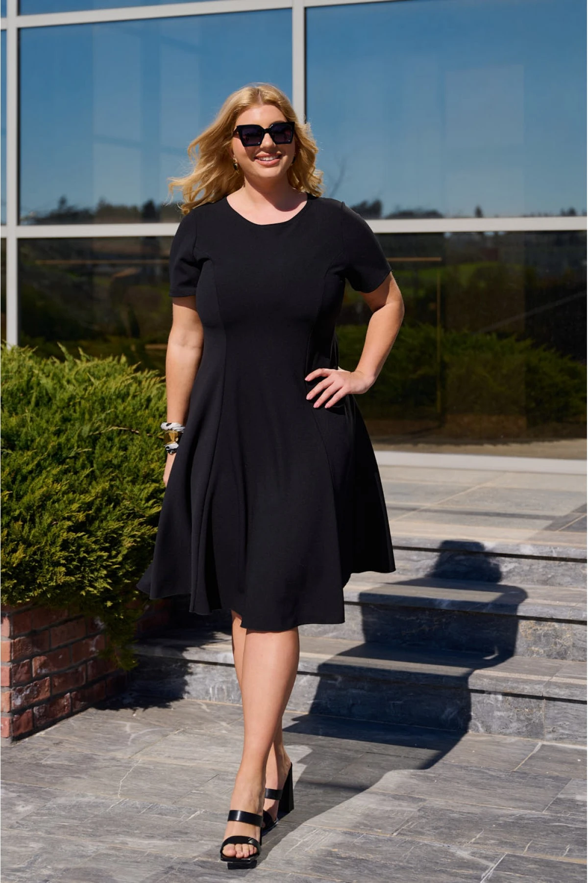 Φόρεμα κλος midi κοντό μανίκι κρεπ μαύρο