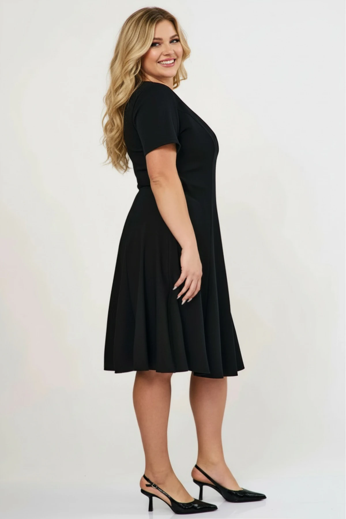 Φόρεμα κλος midi κοντό μανίκι κρεπ μαύρο