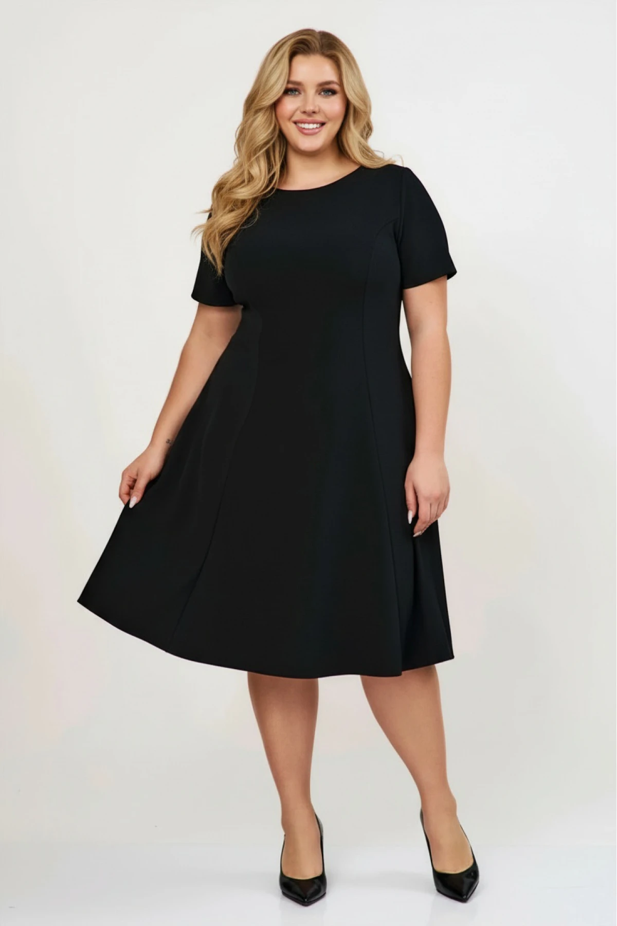 Φόρεμα κλος midi κοντό μανίκι κρεπ μαύρο