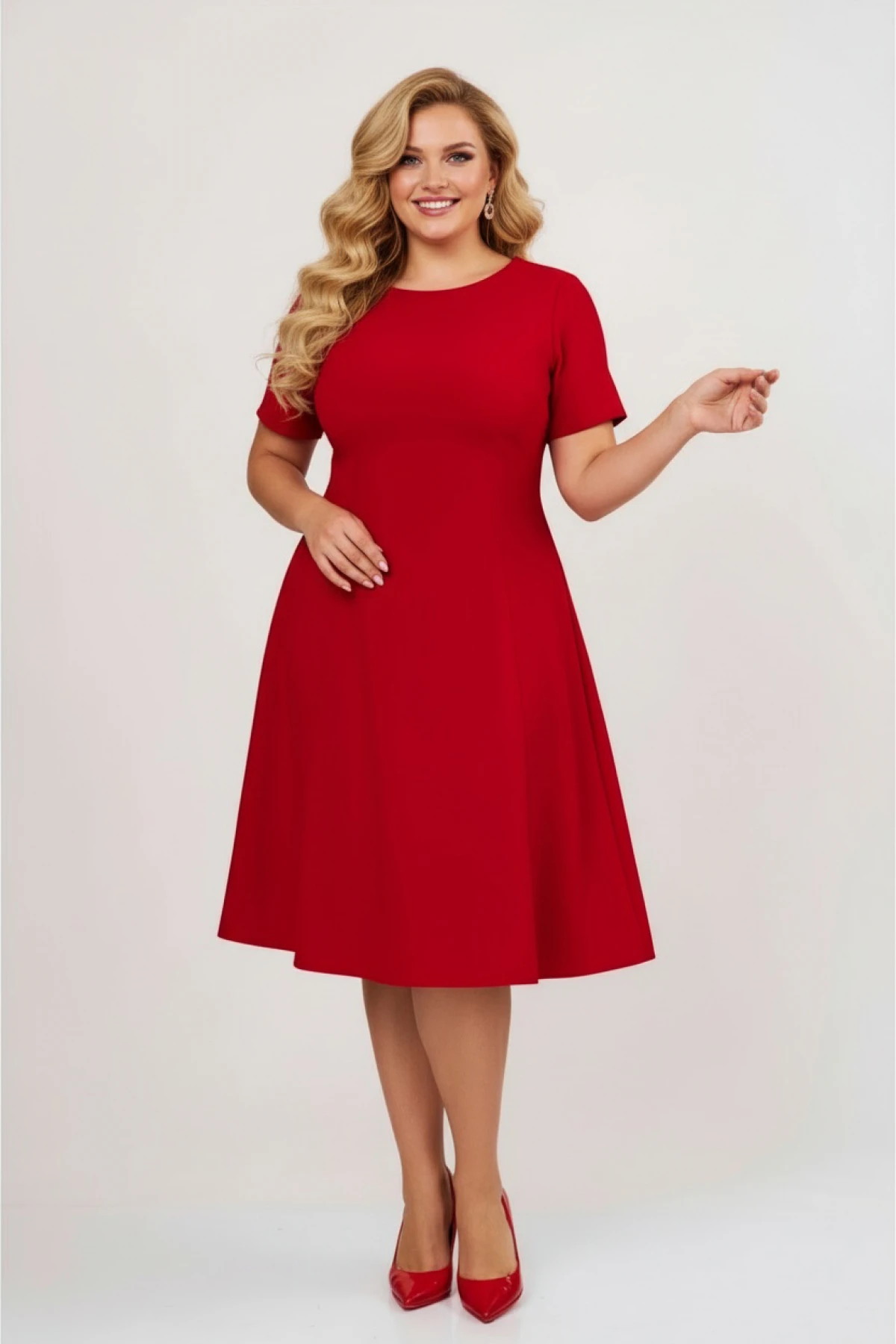 Φόρεμα κλος midi κοντό μανίκι κρεπ κόκκινο