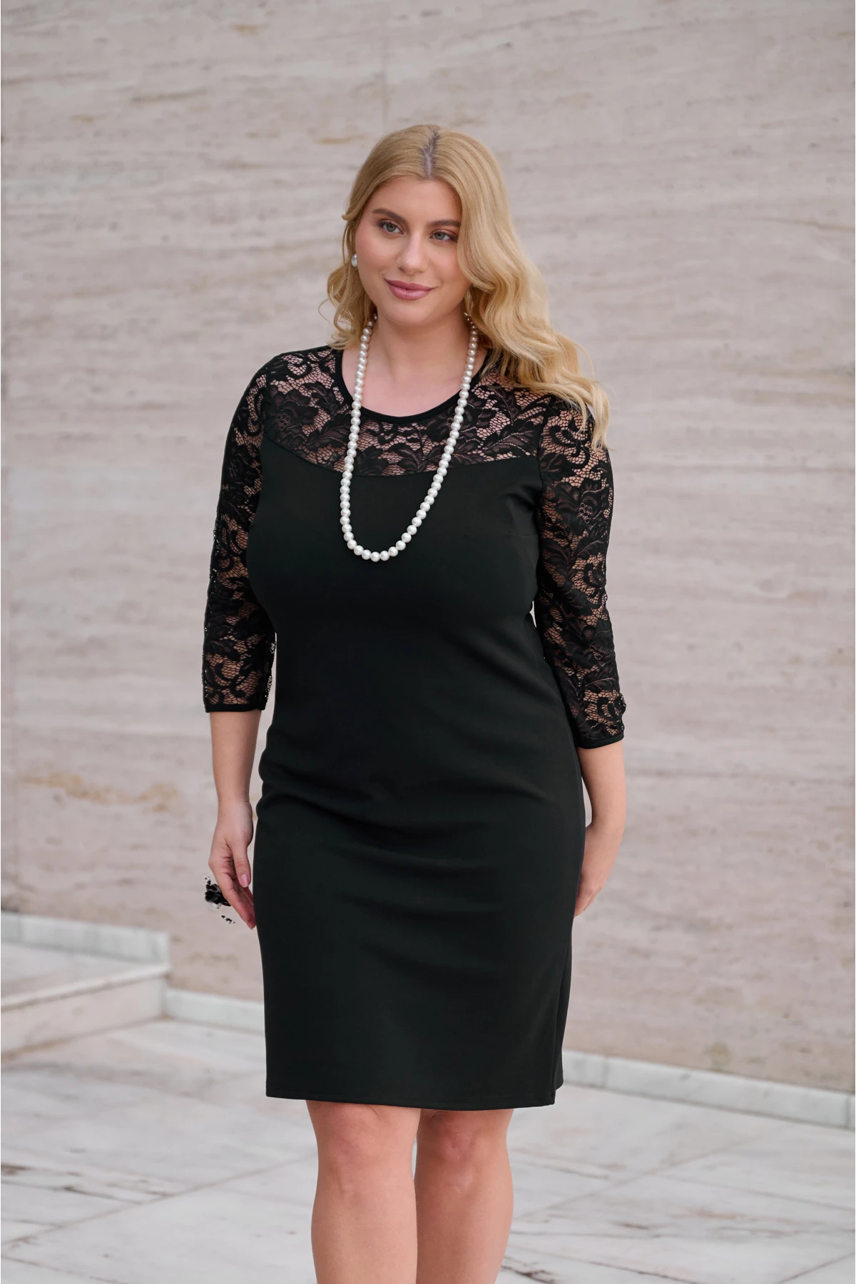 Φόρεμα δαντέλα  midi κρεπ μαύρο