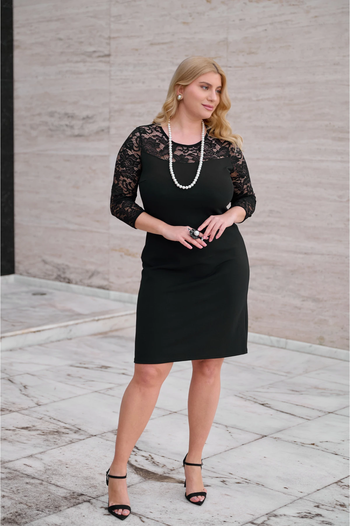 Φόρεμα δαντέλα  midi κρεπ μαύρο