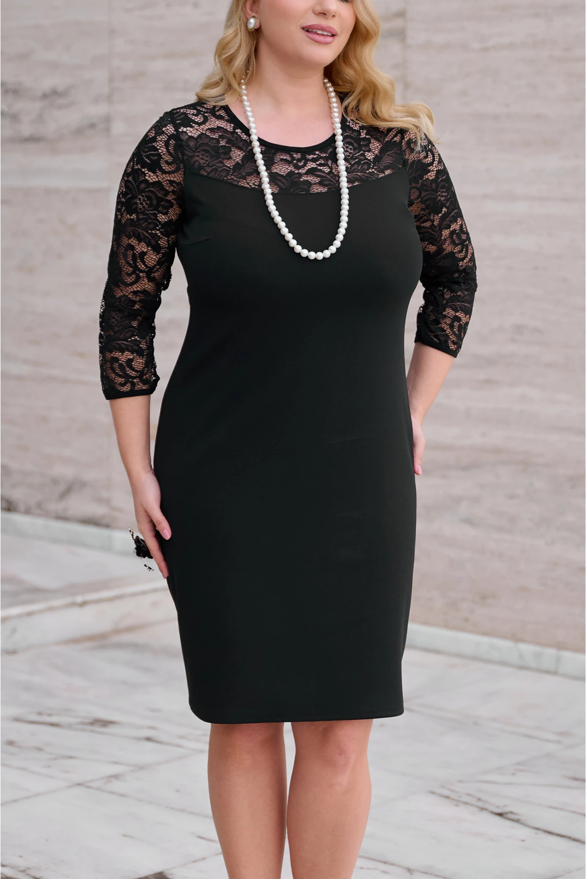 Φόρεμα δαντέλα  midi κρεπ μαύρο