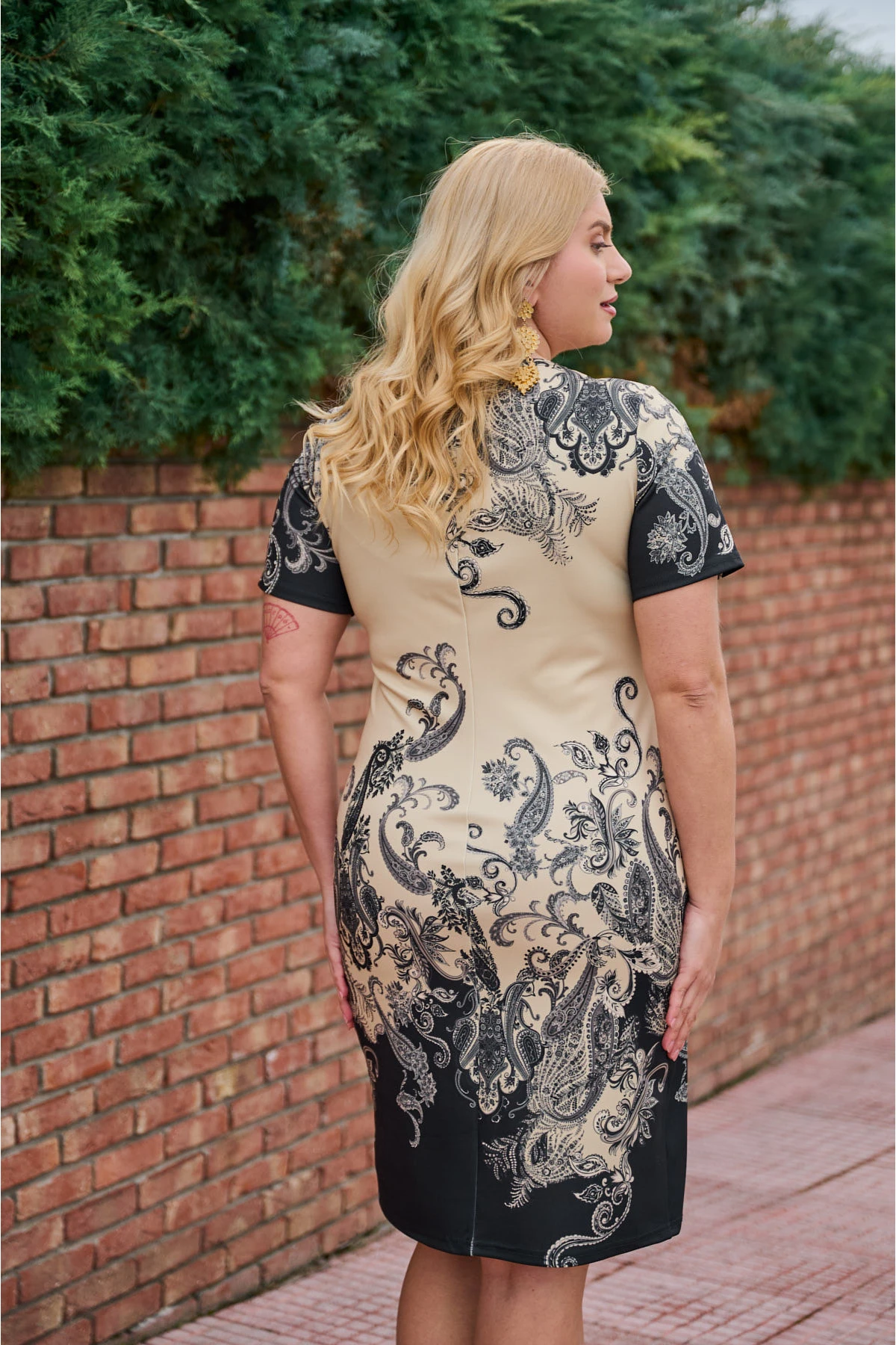 Φόρεμα κοντό μανίκι midi Punto ραπόρτο λαχούρ