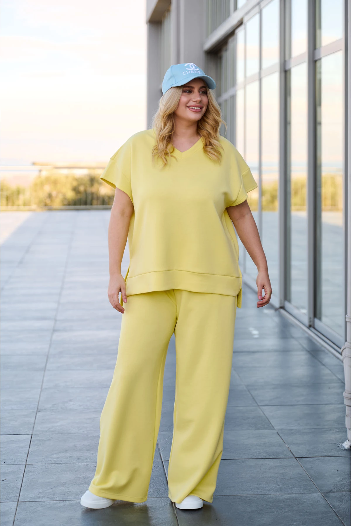 Σετ φόρμες μπλούζα κοντό μανίκι και παντελόνι κίτρινο