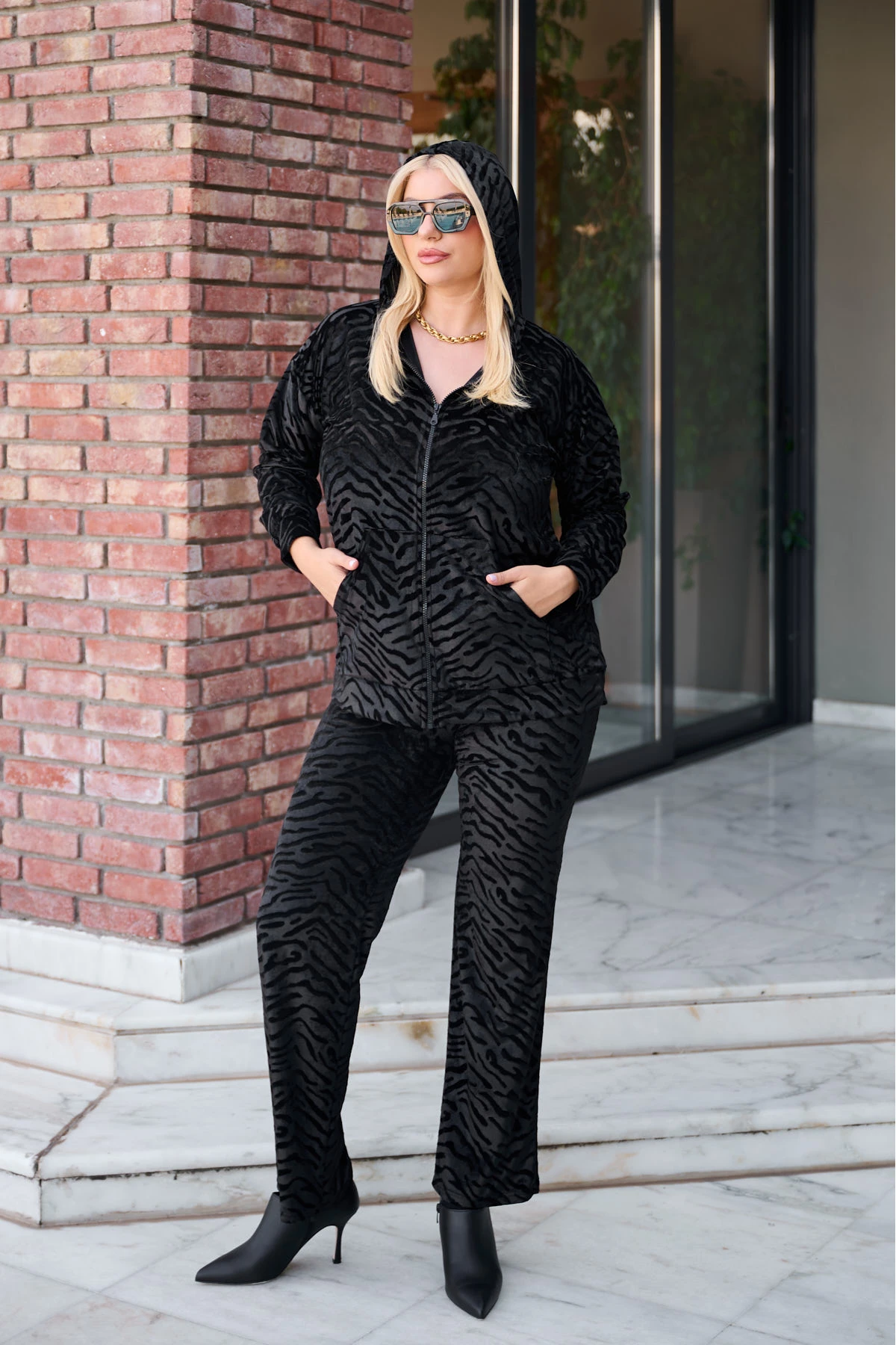 Σετ βελούδο ζακέτα & παντελόνι άνιμαλ