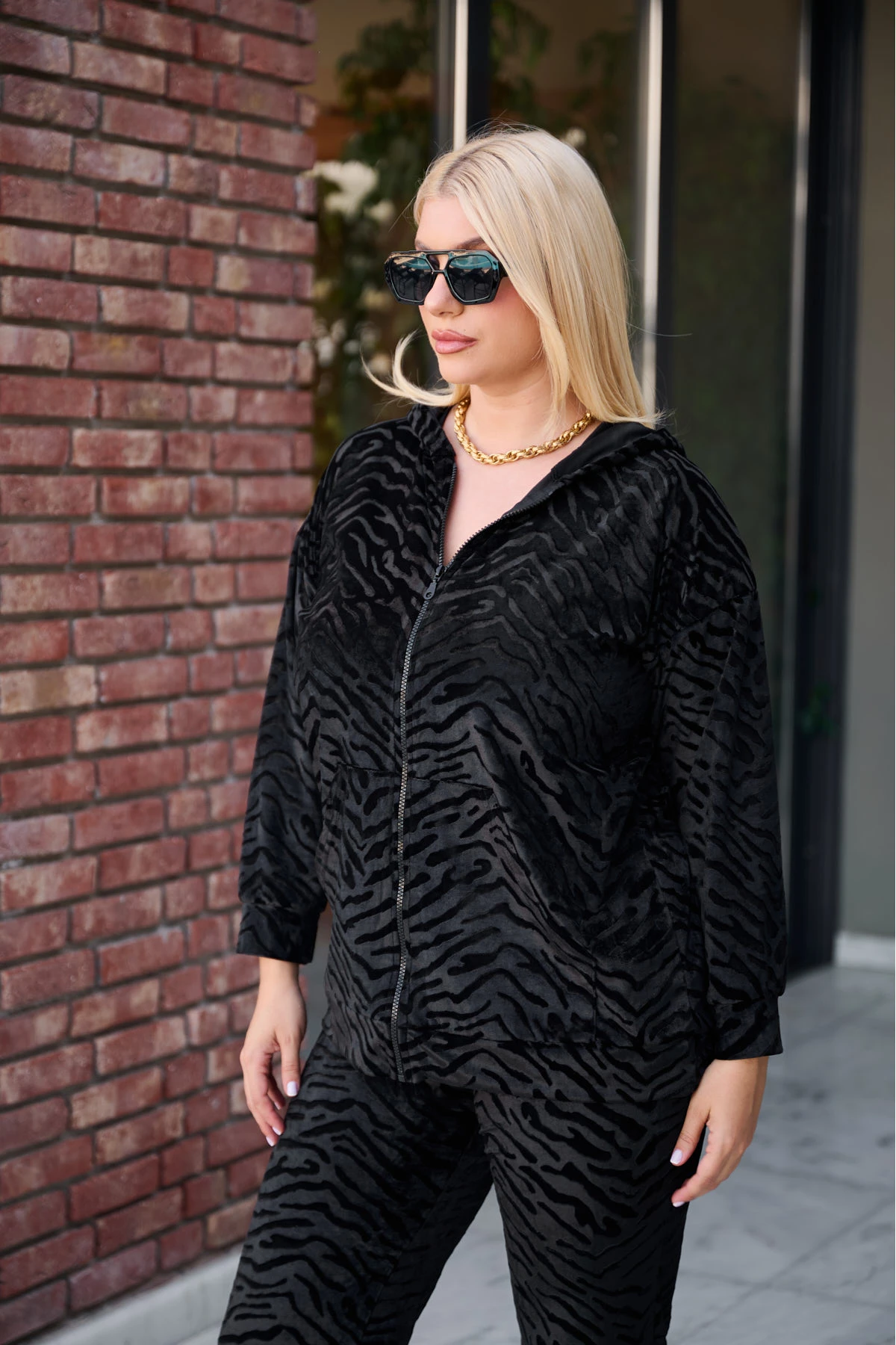 Σετ βελούδο ζακέτα & παντελόνι άνιμαλ