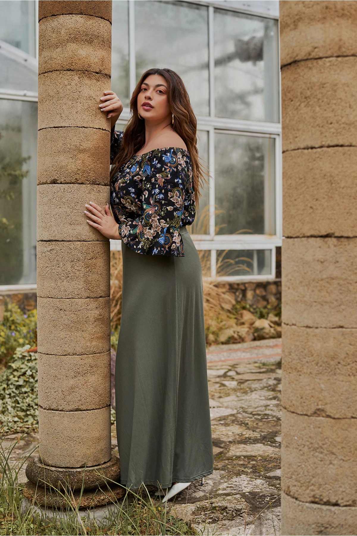 Μάξι Φούστα σε ελαστική viscose χακί Μάξι Φούστα σε ελαστική viscose χακί