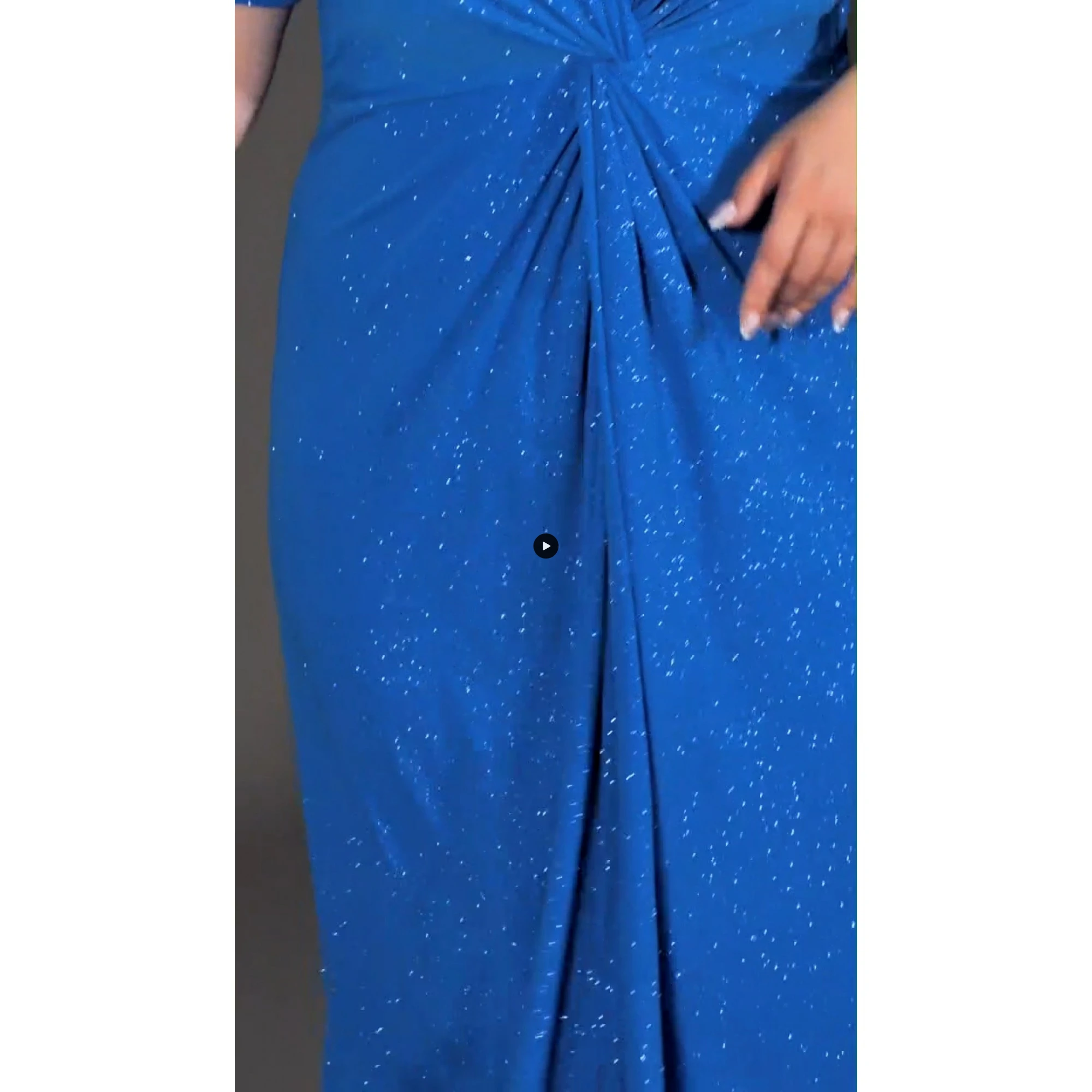 Φόρεμα gliter χιαστί κόμπος κοντό μανίκι πετρόλ