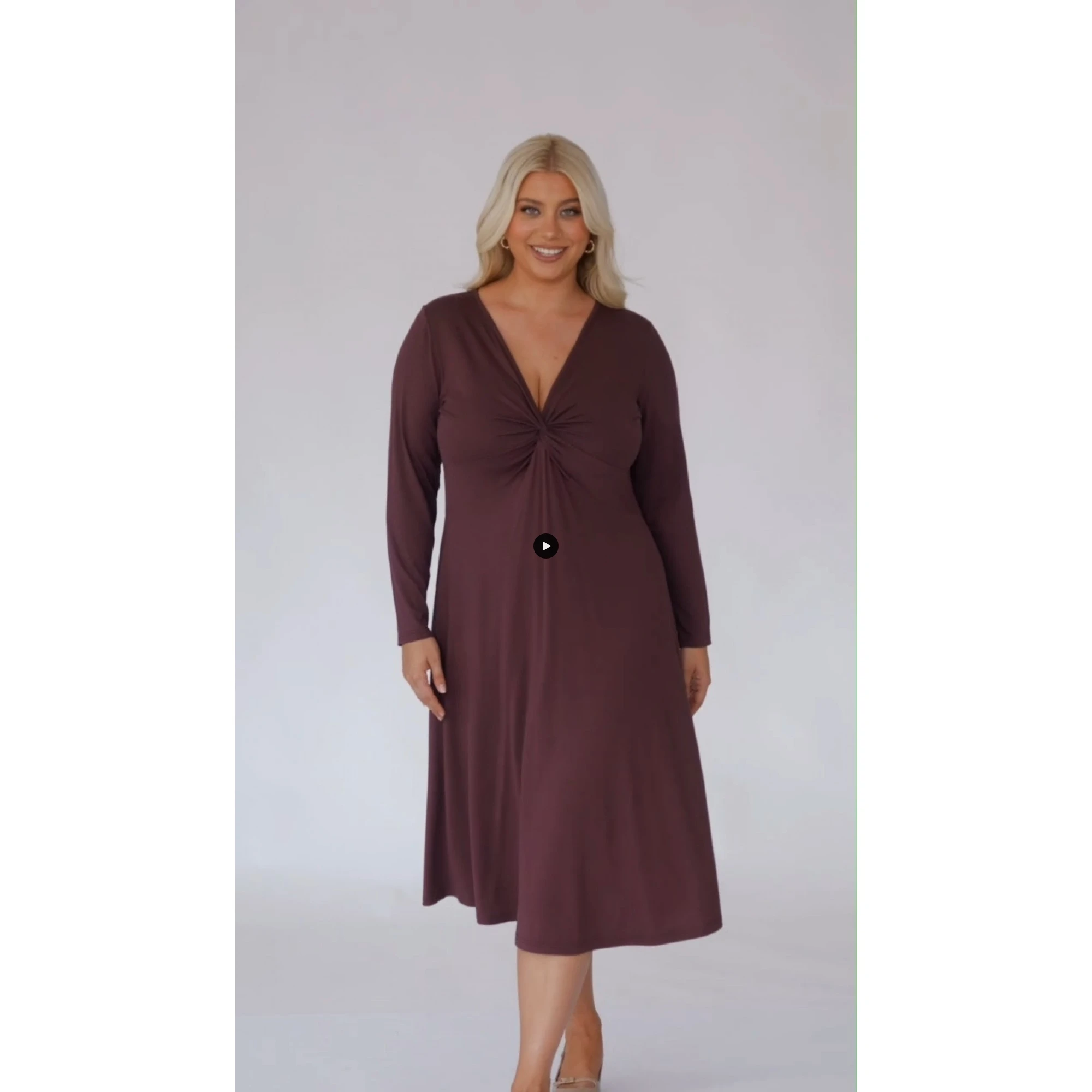 Φόρεμα midi Viscose ελαστική μακρύ μανίκι κόμπος καφέ Φόρεμα midi Viscose ελαστική μακρύ μανίκι κόμπος καφέ