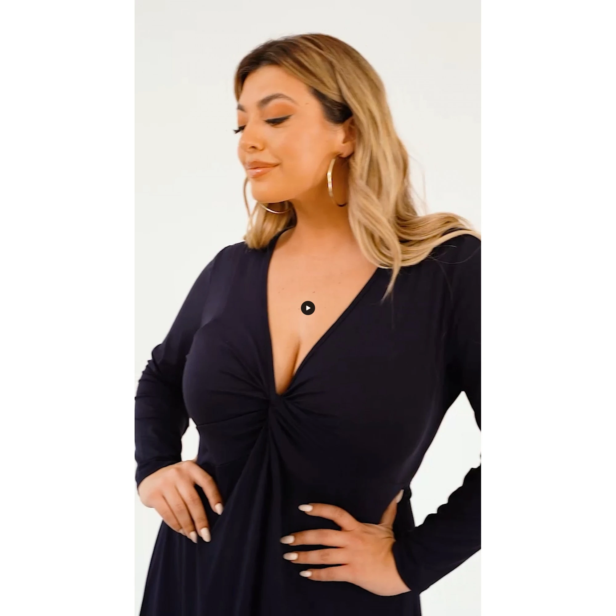 Φόρεμα midi Viscose ελαστική μακρύ μανίκι κόμπος μπλε Φόρεμα midi Viscose ελαστική μακρύ μανίκι κόμπος μπλε