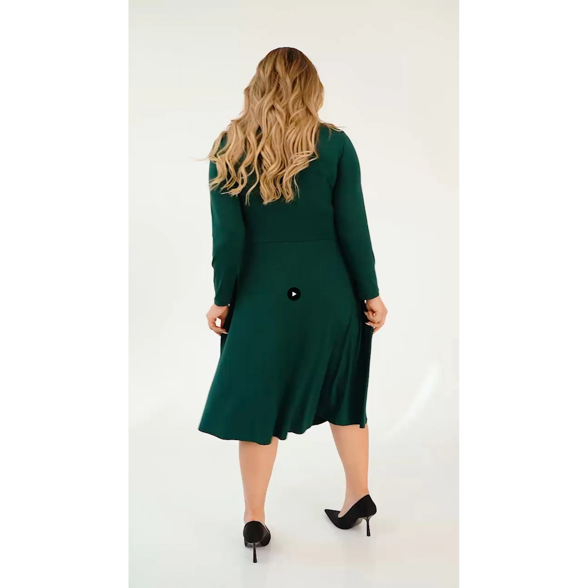 Φόρεμα midi Viscose ελαστική μακρύ μανίκι κόμπος κυπαρισσί Φόρεμα midi Viscose ελαστική μακρύ μανίκι κόμπος κυπαρισσί