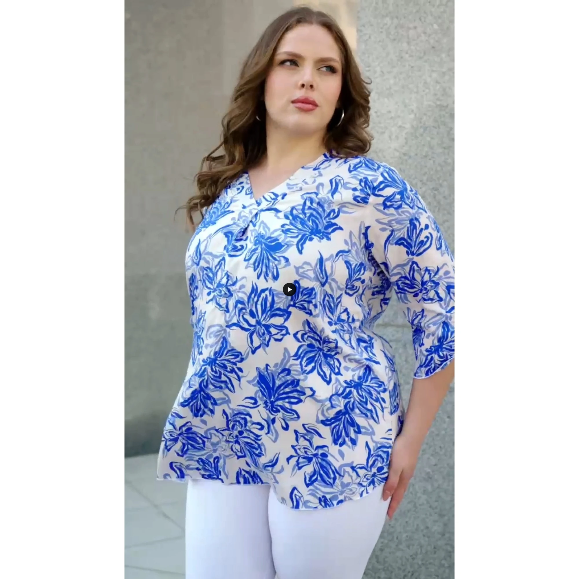 Πουκαμίσα V viscose φλοράλ μπλε Πουκαμίσα V viscose φλοράλ μπλε
