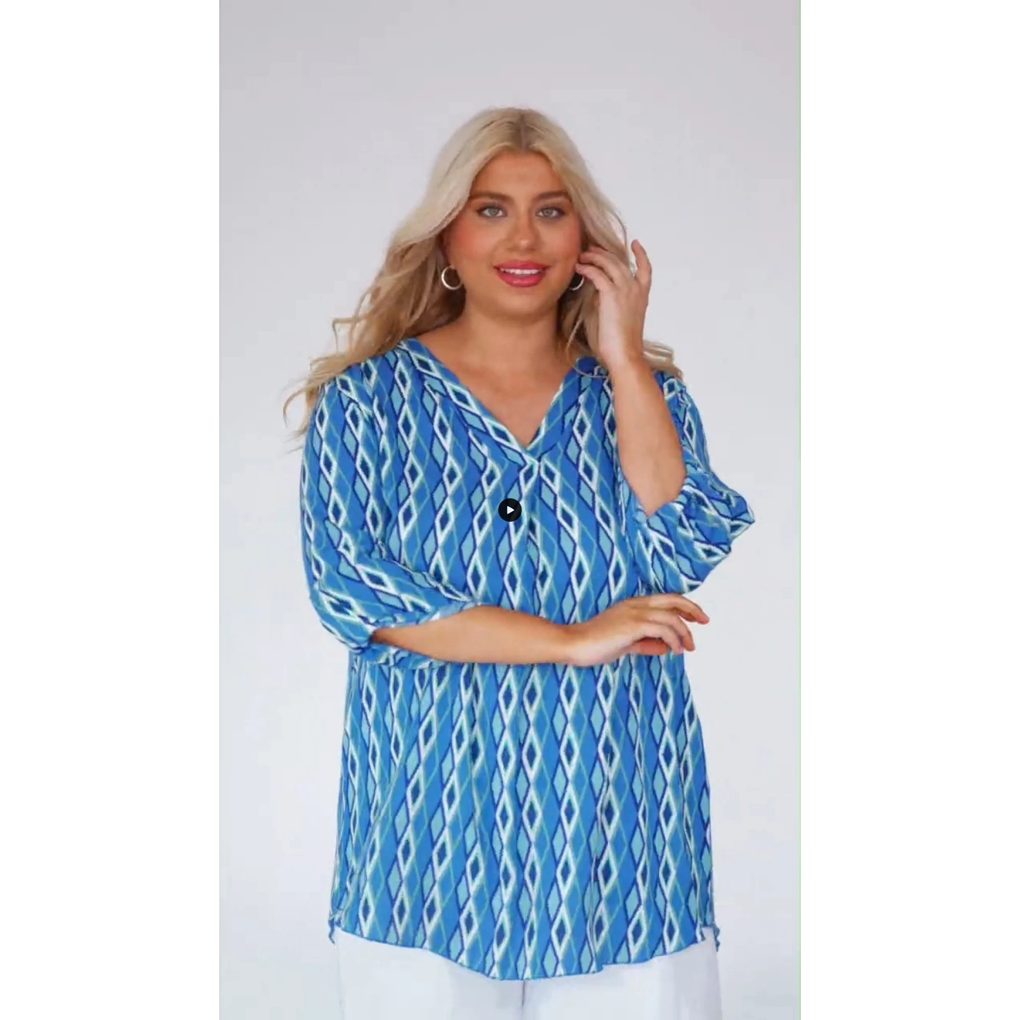 Πουκαμίσα V viscose μπλε ρόμβοι Πουκαμίσα V viscose μπλε ρόμβοι