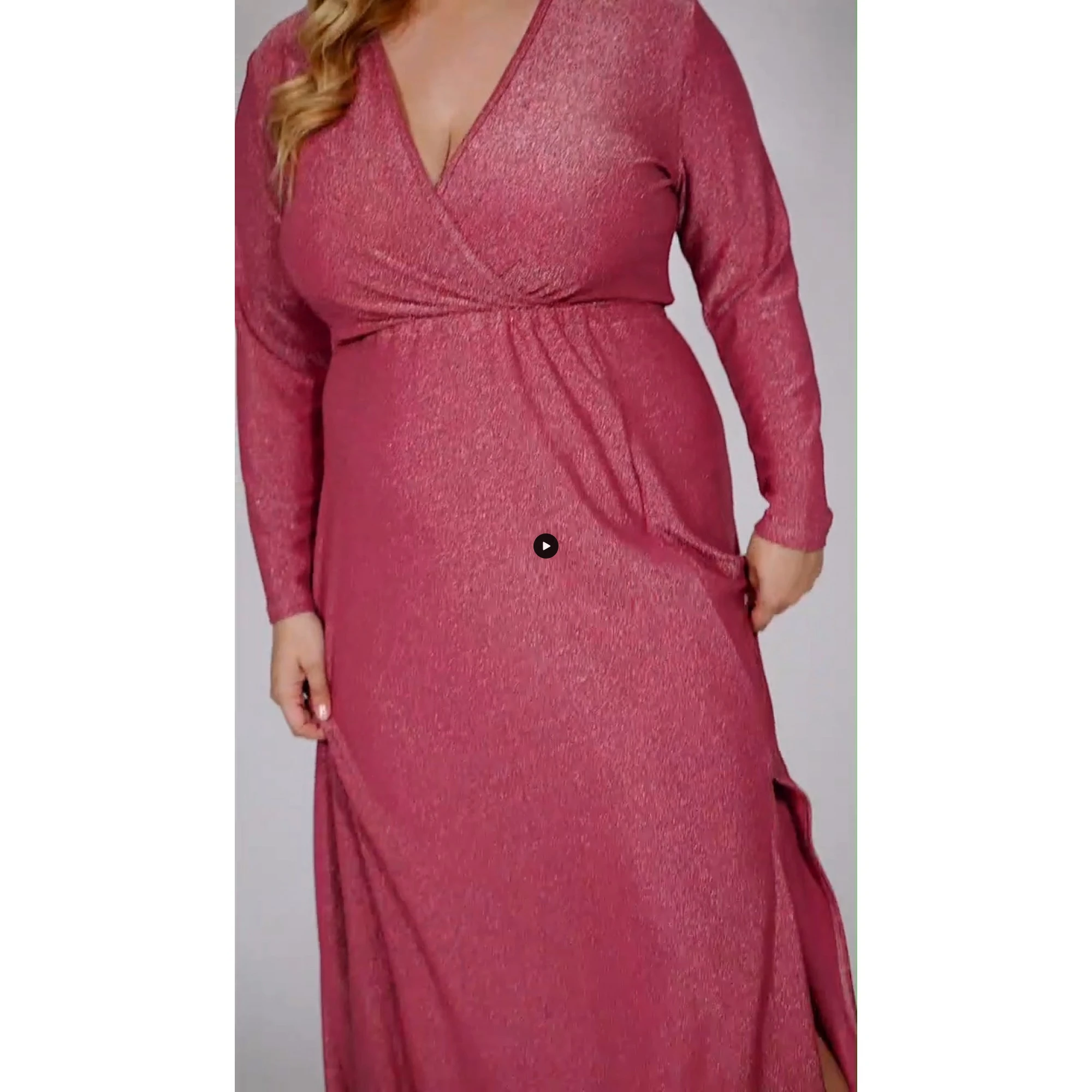 Φόρεμα lurex μάξι μακρύ μανίκι κρουαζέ peach pink Φόρεμα lurex μάξι μακρύ μανίκι κρουαζέ peach pink