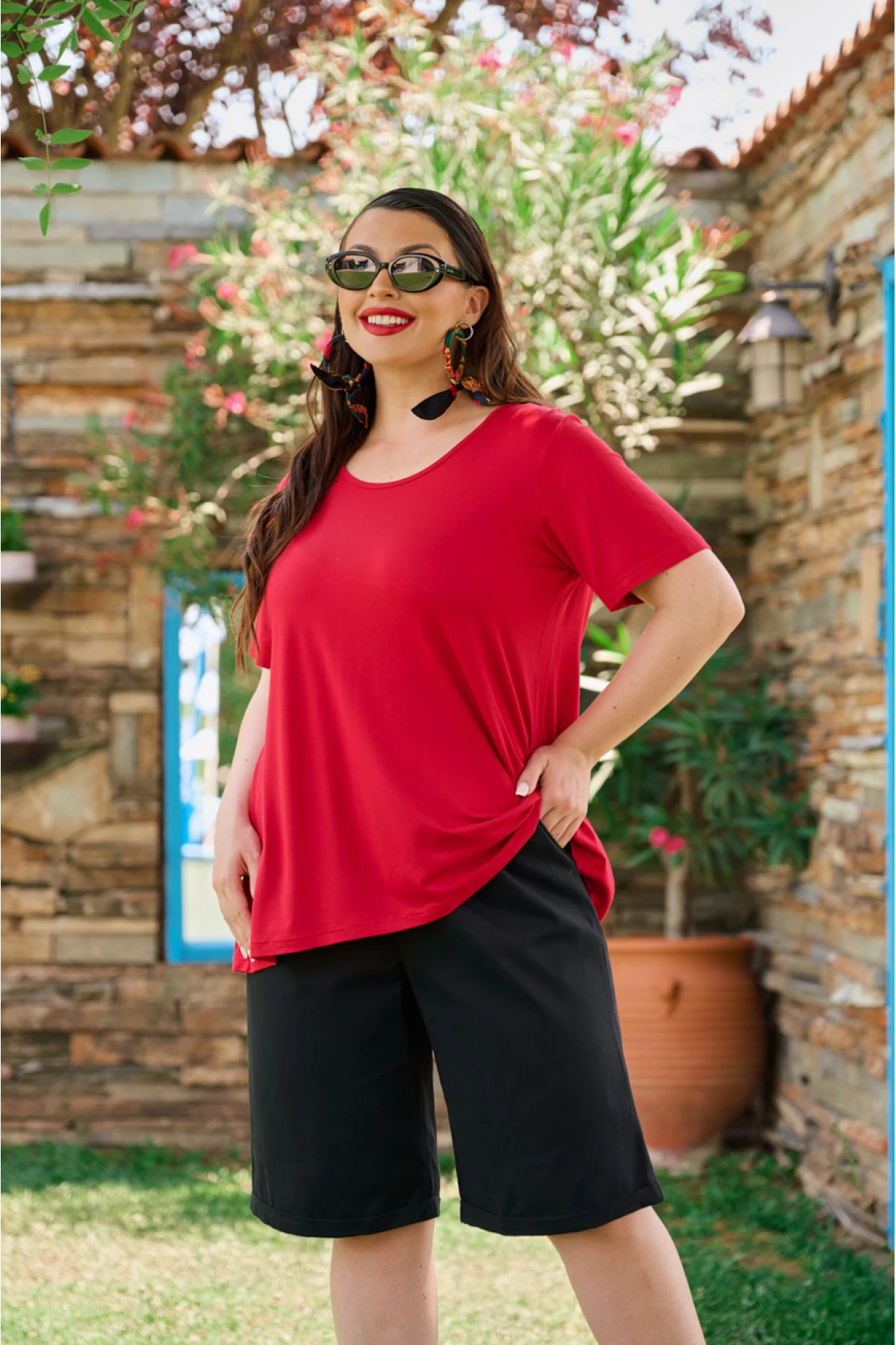 Μπλούζα viscose με κουφόπιετα πίσω κόκκινη