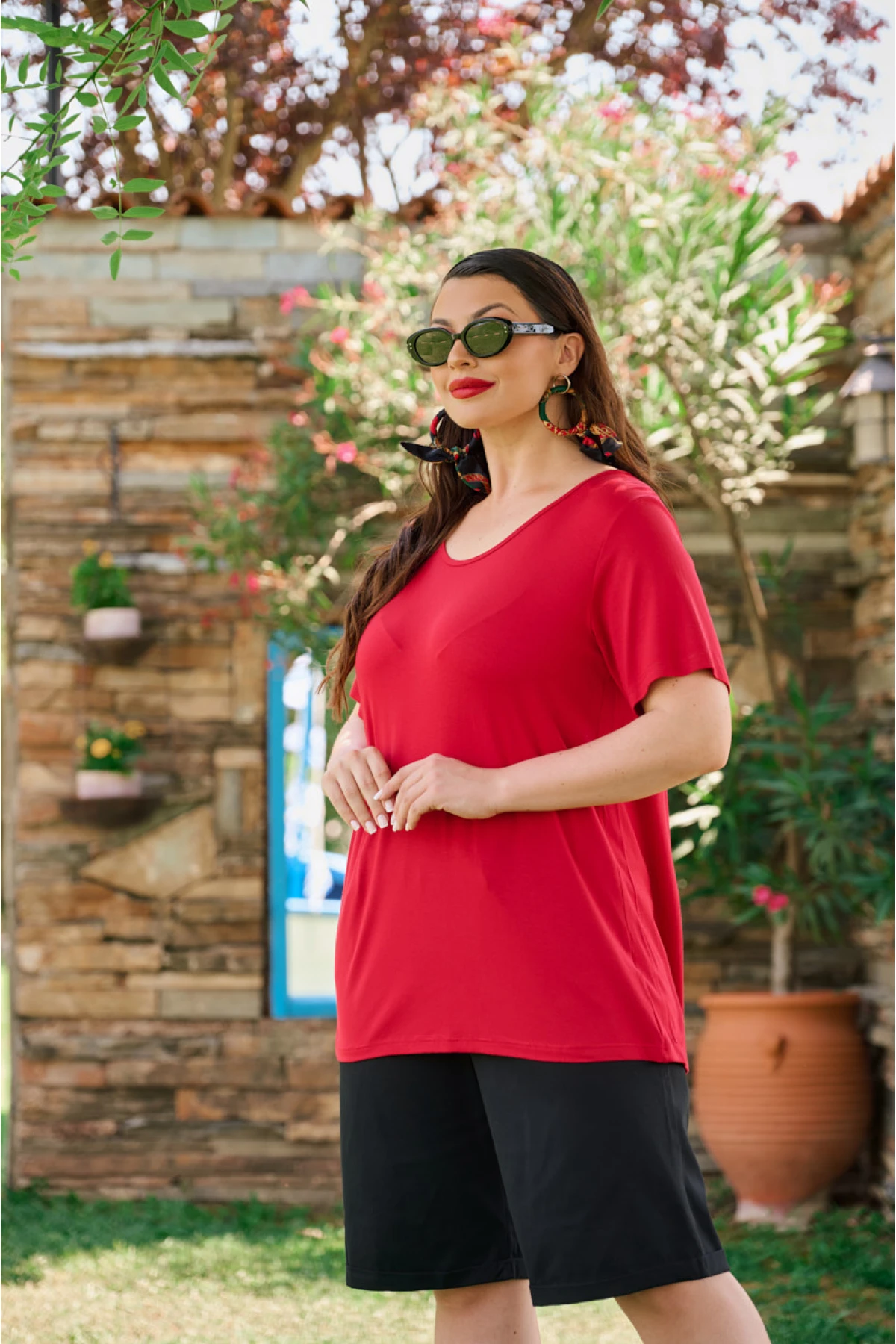 Μπλούζα viscose με κουφόπιετα πίσω κόκκινη