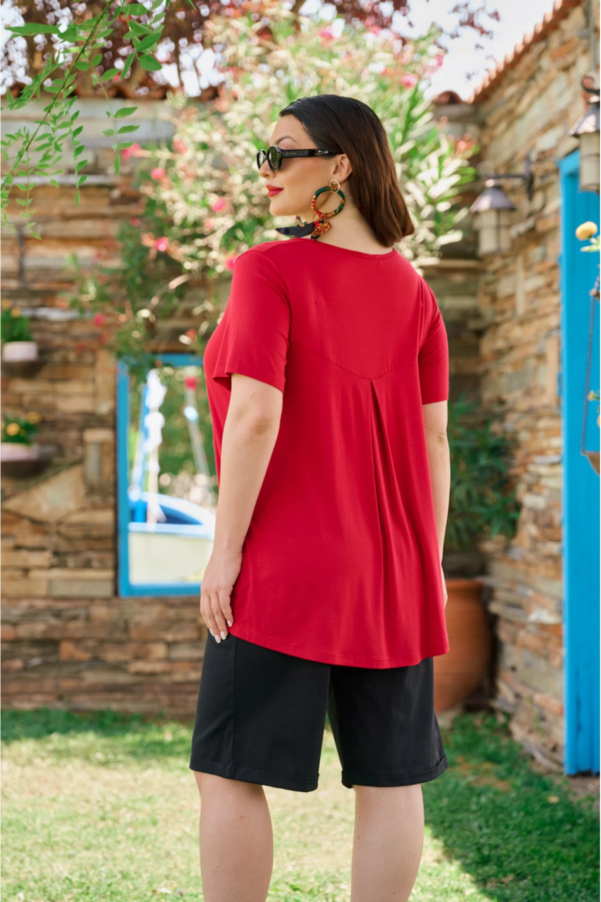 Μπλούζα viscose με κουφόπιετα πίσω κόκκινη