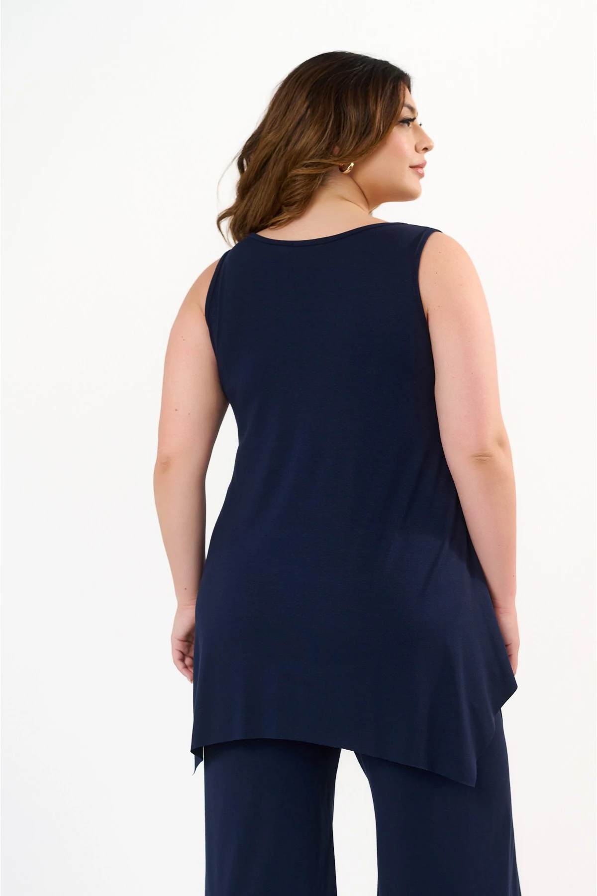 Mπλούζα αμάνικη με μύτες σε ελαστική viscose μπλε