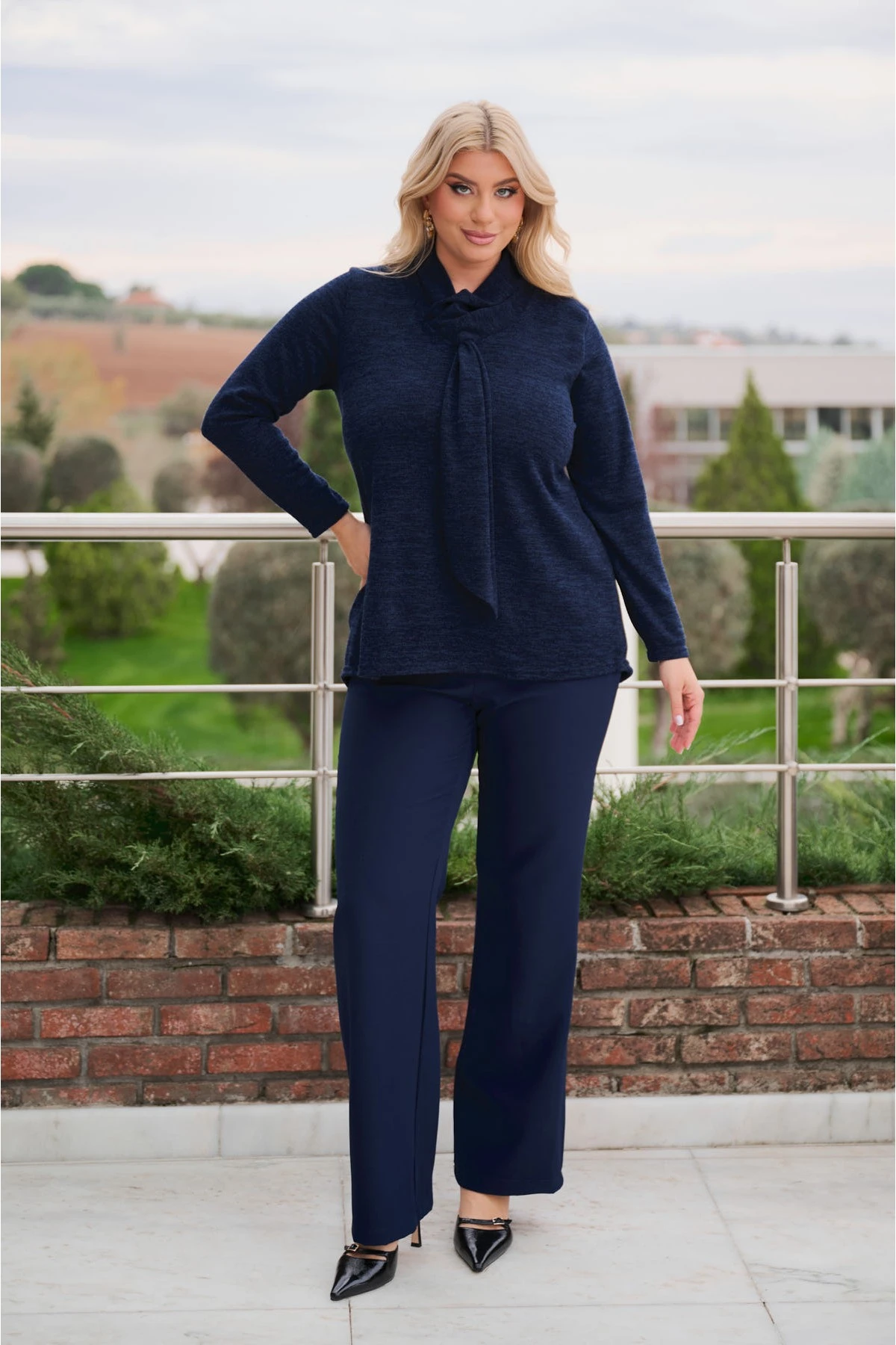 Μπλούζα πλεκτή γραβάτα μπλε