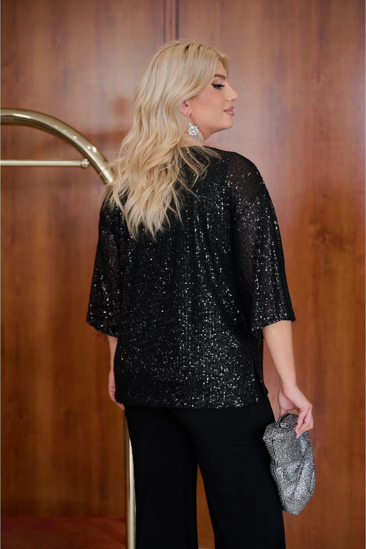 Μπλούζα παγιέτα μακρύ μανίκι μαύρη