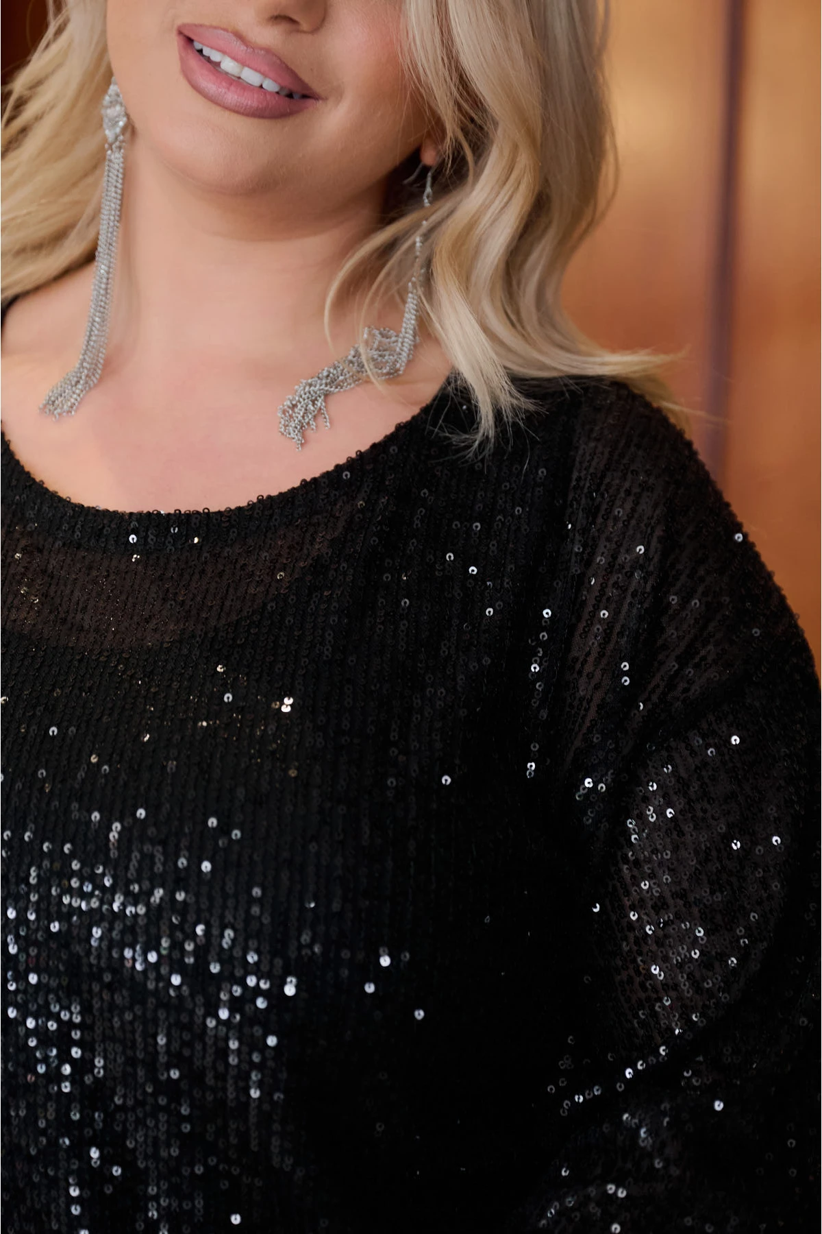 Μπλούζα παγιέτα μακρύ μανίκι μαύρη