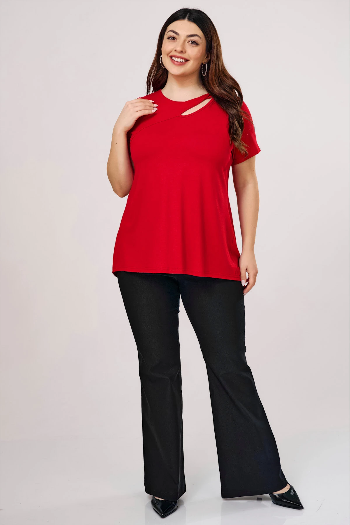 Μπλούζα viscose στριφτή λαιμουδιά κοντό μανίκι κόκκινη