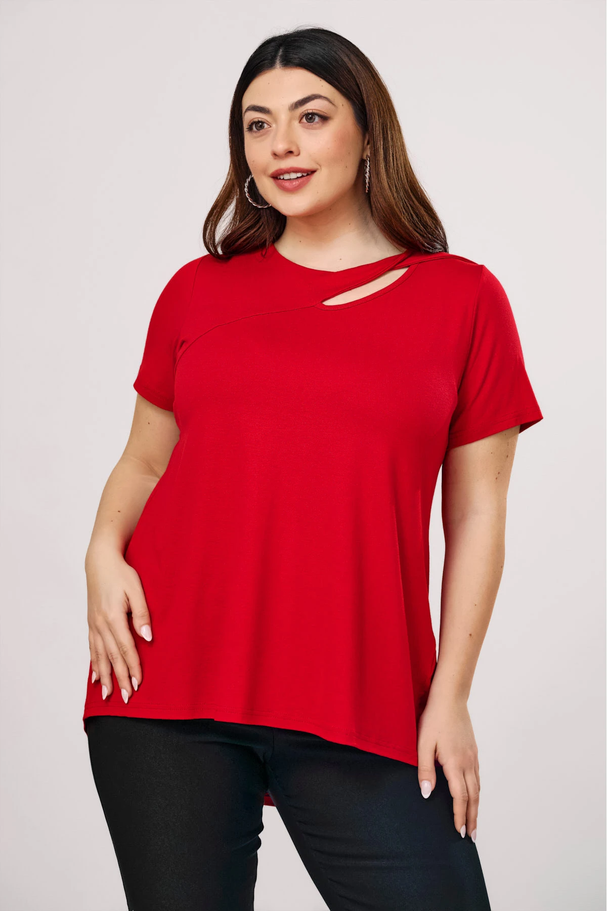 Μπλούζα viscose στριφτή λαιμουδιά κοντό μανίκι κόκκινη