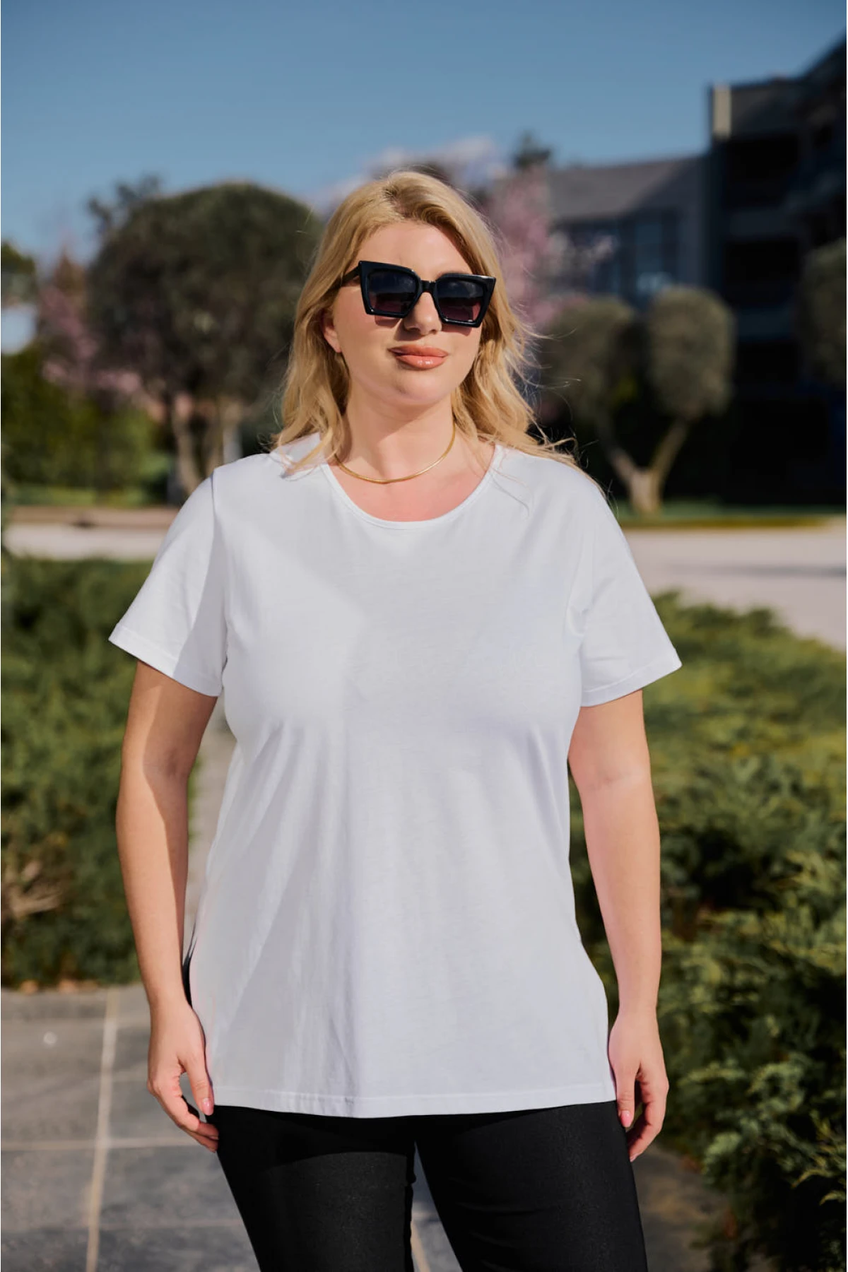 Μπλούζα μακριά βαμβακερή κοντό μανίκι λευκή