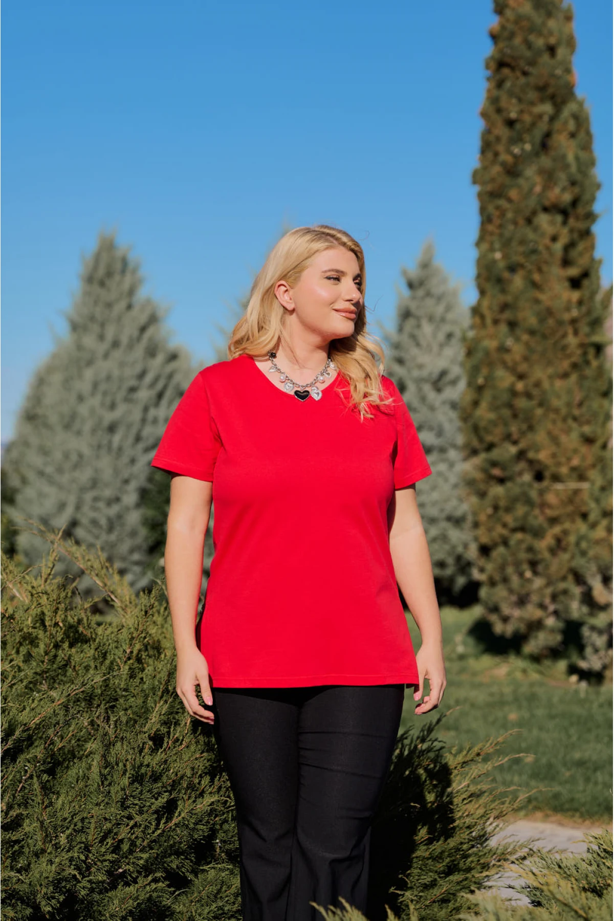 Μπλούζα μακριά βαμβακερή κοντό μανίκι κόκκινη