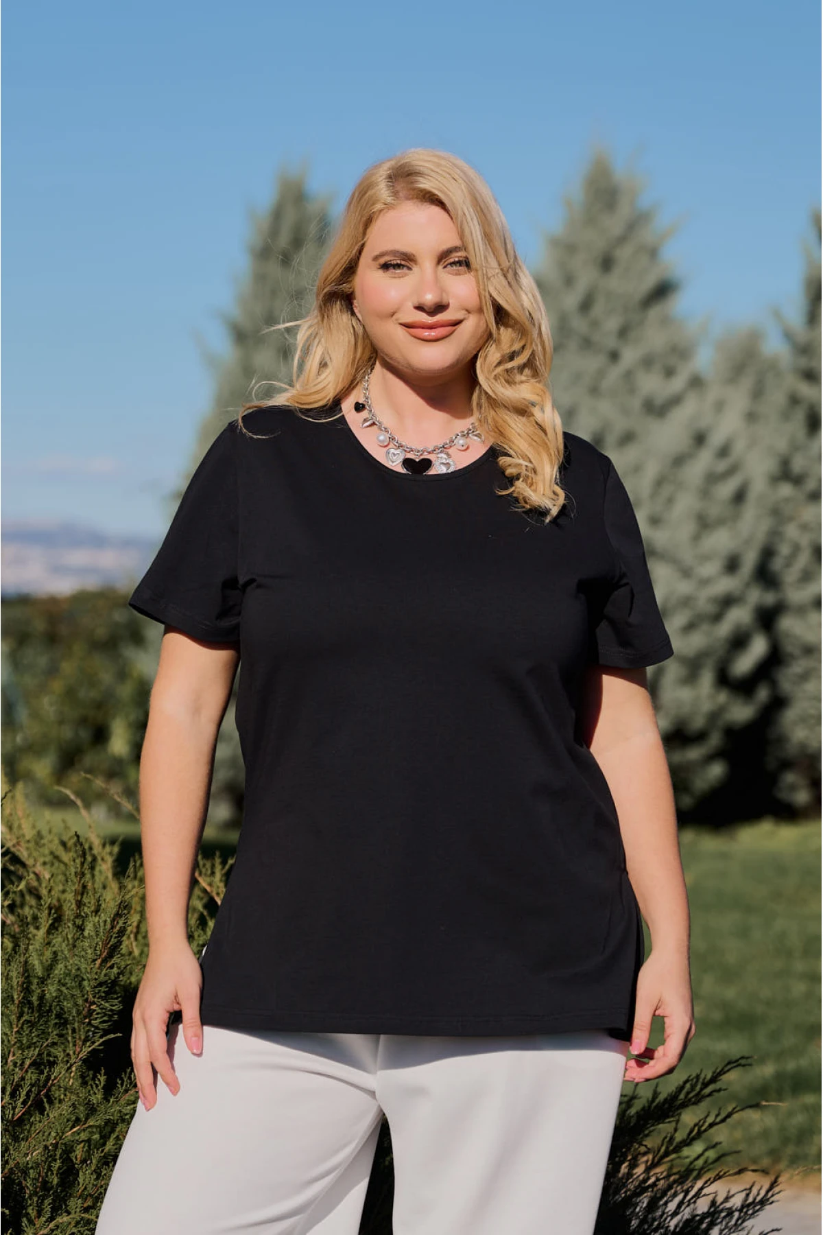 Μπλούζα μακριά βαμβακερή κοντό μανίκι μαύρη