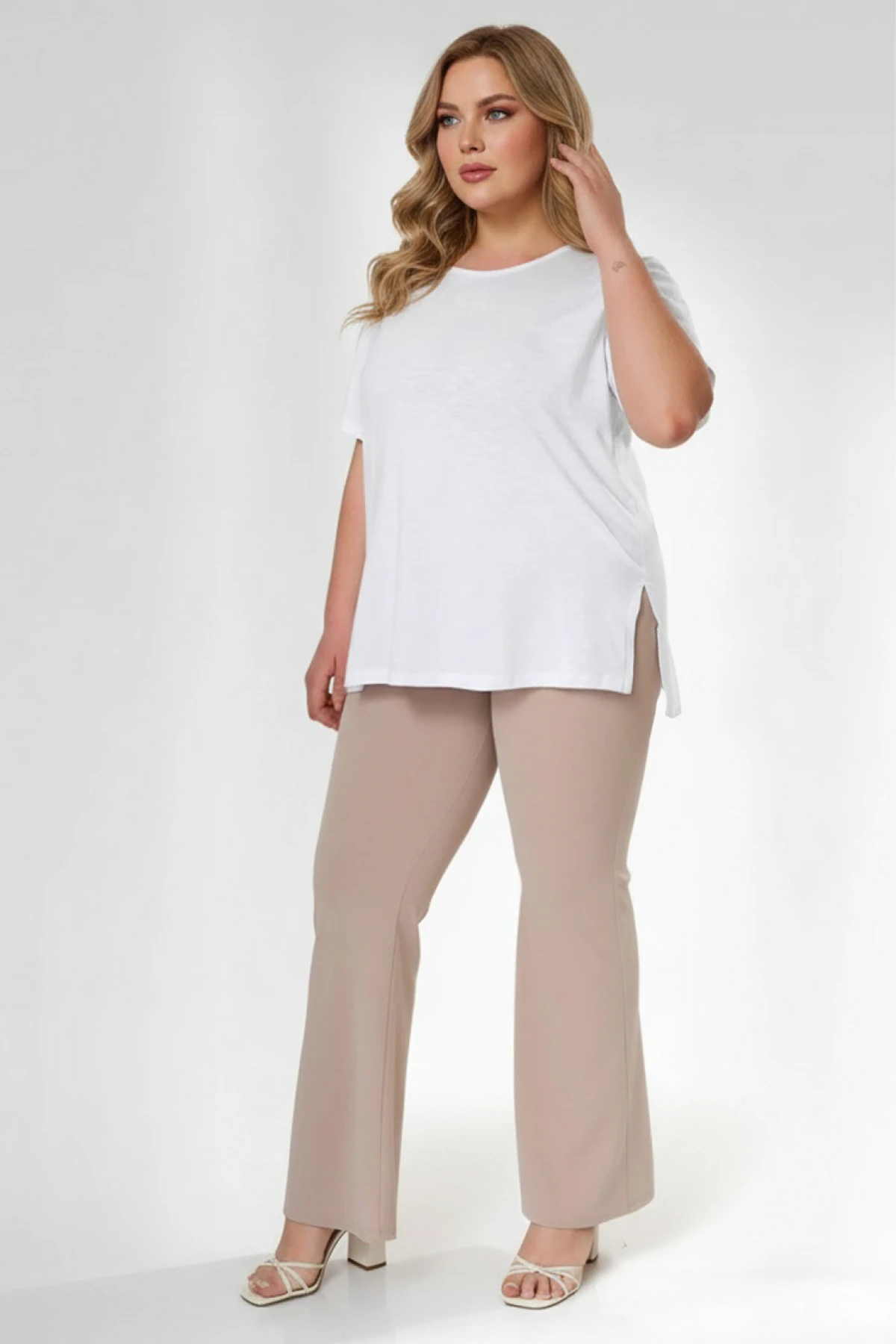 Μπλούζα μακριά βαμβακερή κοντό μανίκι λευκή