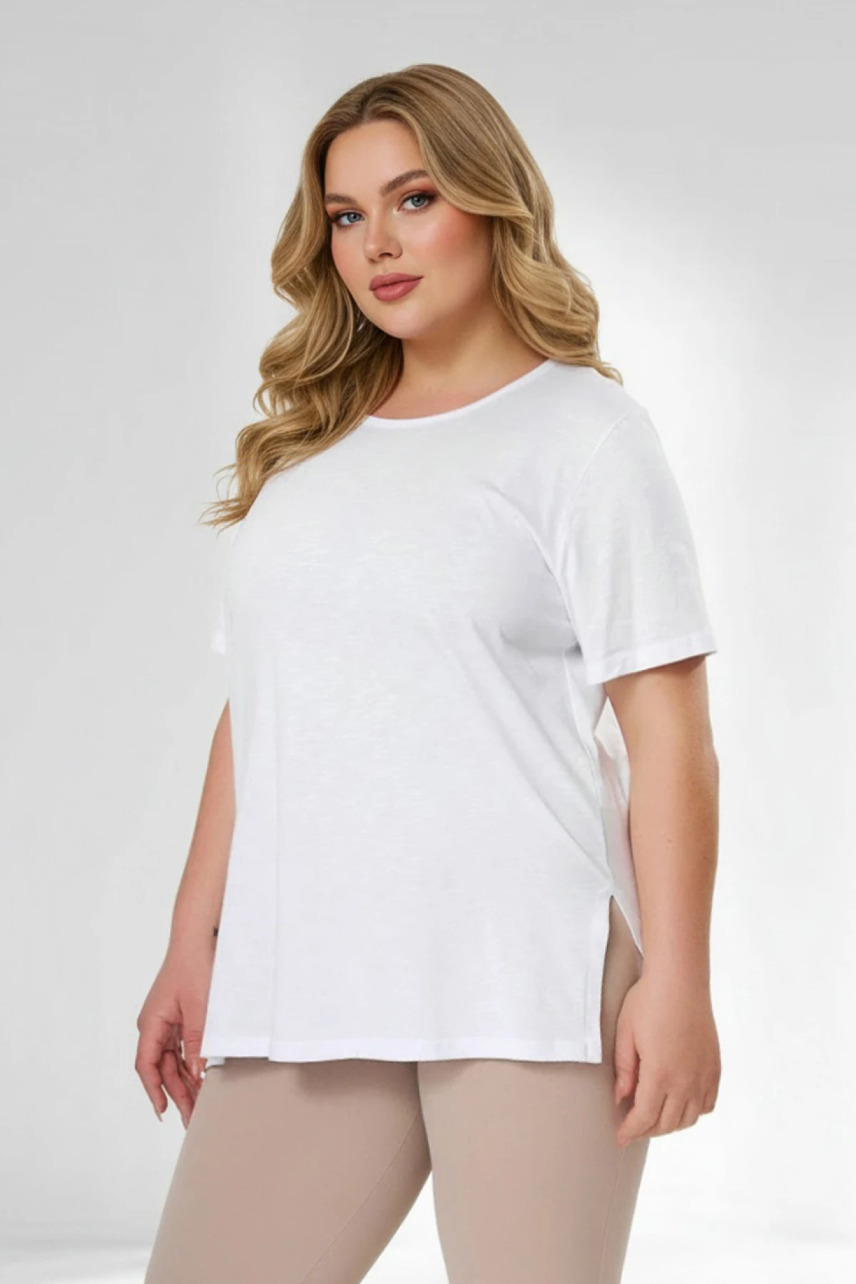 Μπλούζα μακριά βαμβακερή κοντό μανίκι λευκή