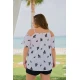 Μπλούζα Rayon έξω ώμους τιράντα με δέσιμο στη λαιμουδιά κεντημένα φύλλα λευκή