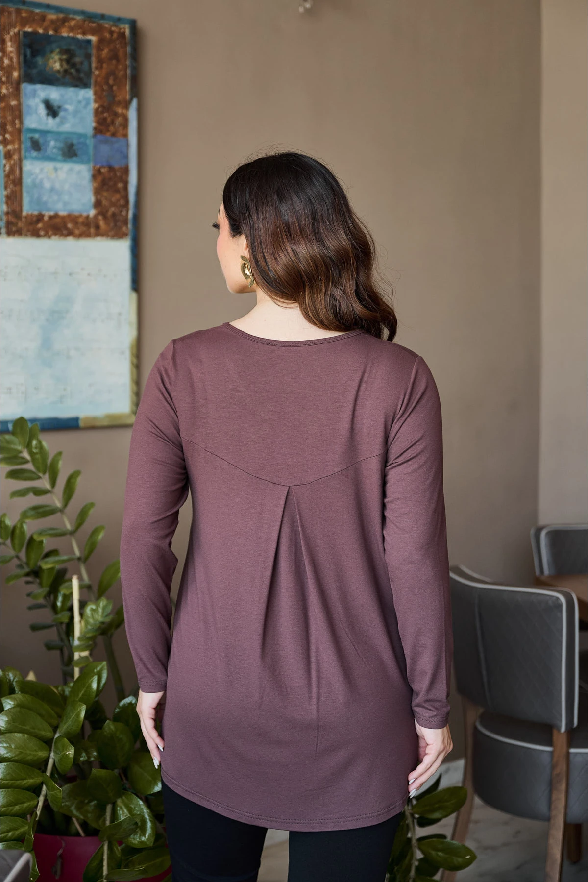 Μπλούζα viscose μακρύ μανίκι με κουφόπιετα πίσω και τύπωμα Herself καφέ Μπλούζα viscose μακρύ μανίκι με κουφόπιετα πίσω και τύπωμα Herself καφέ