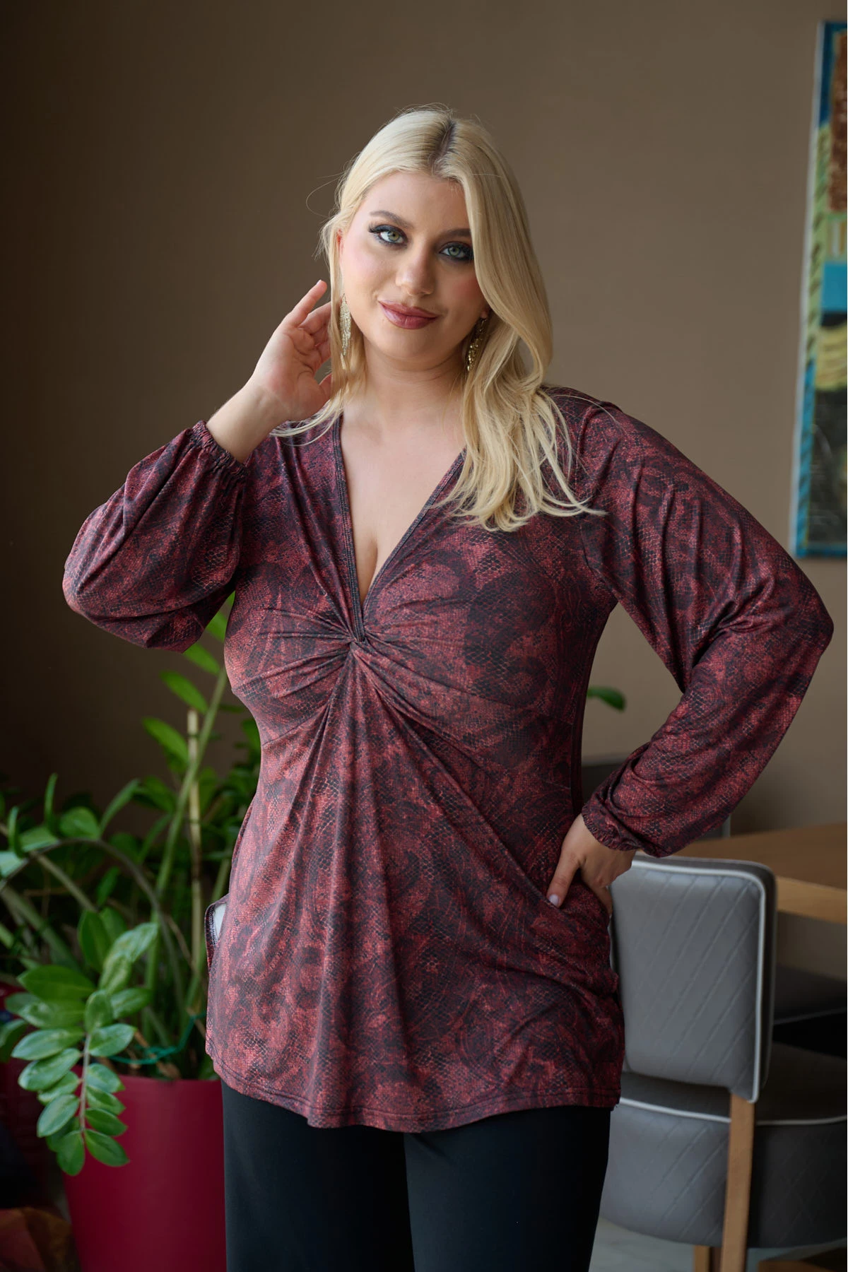 Μπλούζα κόμπος μακρύ μανίκι με λάστιχο λαχούρ άνιμαλ