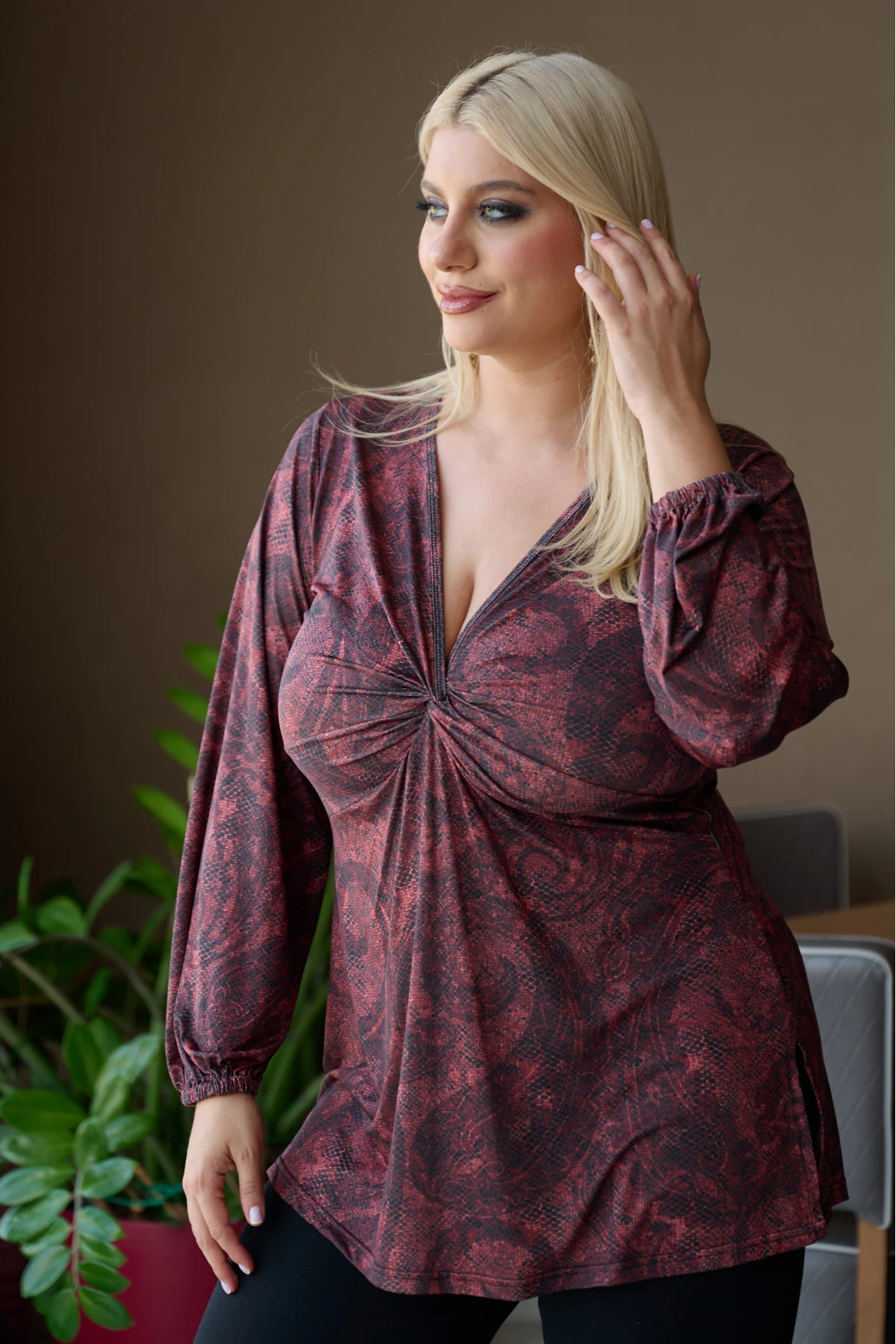 Μπλούζα κόμπος μακρύ μανίκι με λάστιχο λαχούρ άνιμαλ