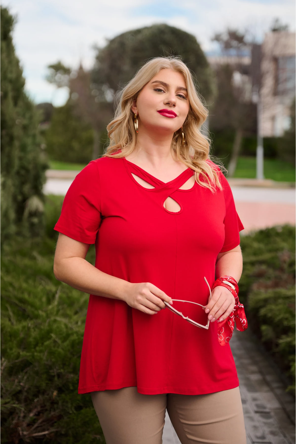 Μπλούζα ελαστική viscose με χιαστή λαιμουδιά κόκκινη