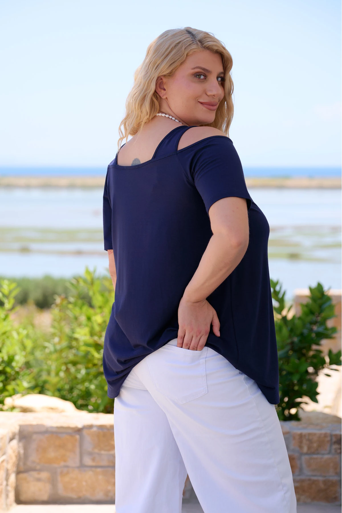 Mπλούζα viscose έξω ώμους μπλε
