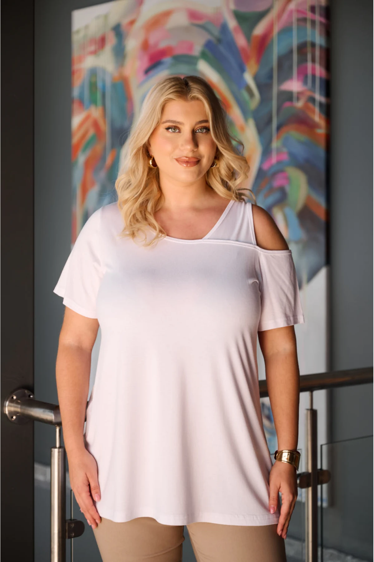 Μπλούζα ελαστική viscose ένας ώμος λευκή