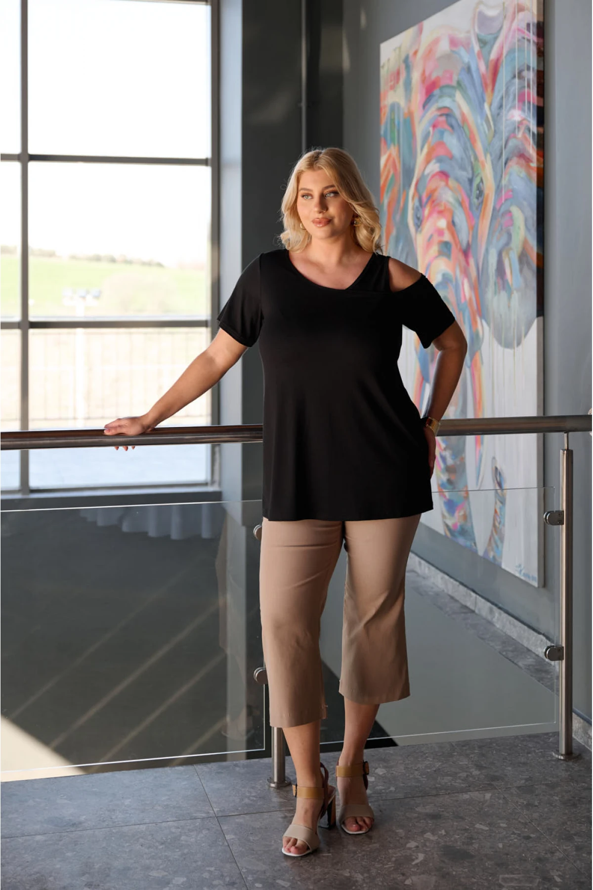 Μπλούζα ελαστική viscose ένας ώμος μαύρη