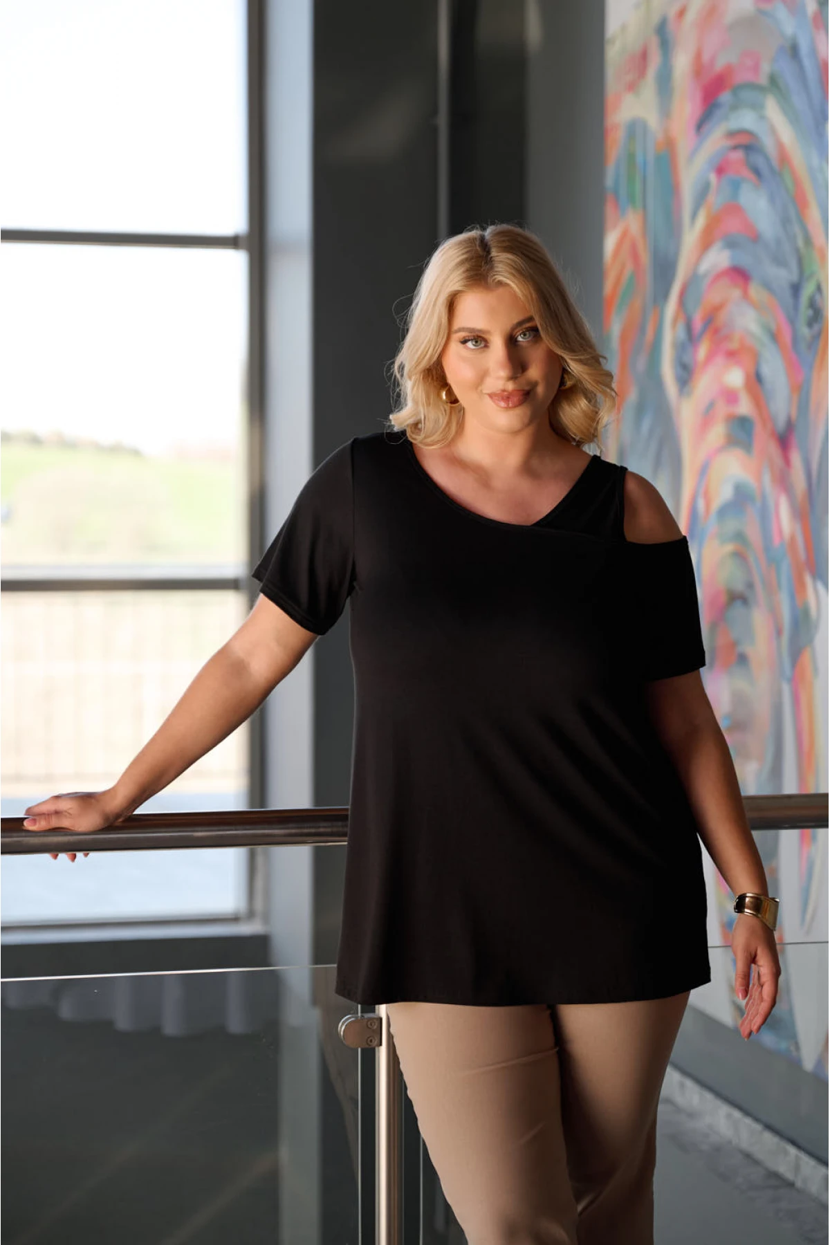 Μπλούζα ελαστική viscose ένας ώμος μαύρη