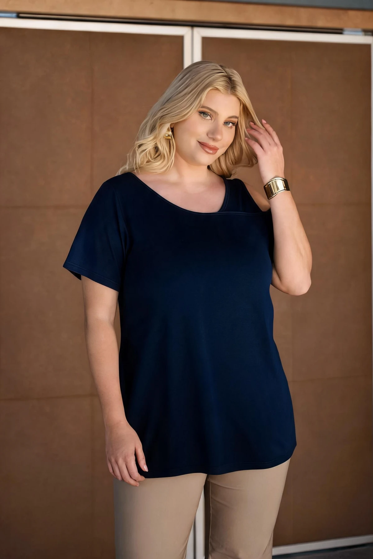 Μπλούζα ελαστική viscose ένας ώμος μπλε